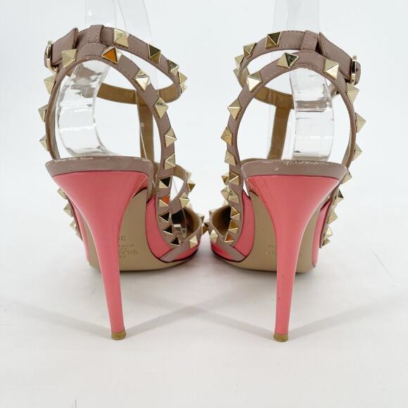 Valentino Garavani Rose Pink Patent Rockstud Ankle Strap Caged Pumps EU 38.5 - Picture 8 of 14